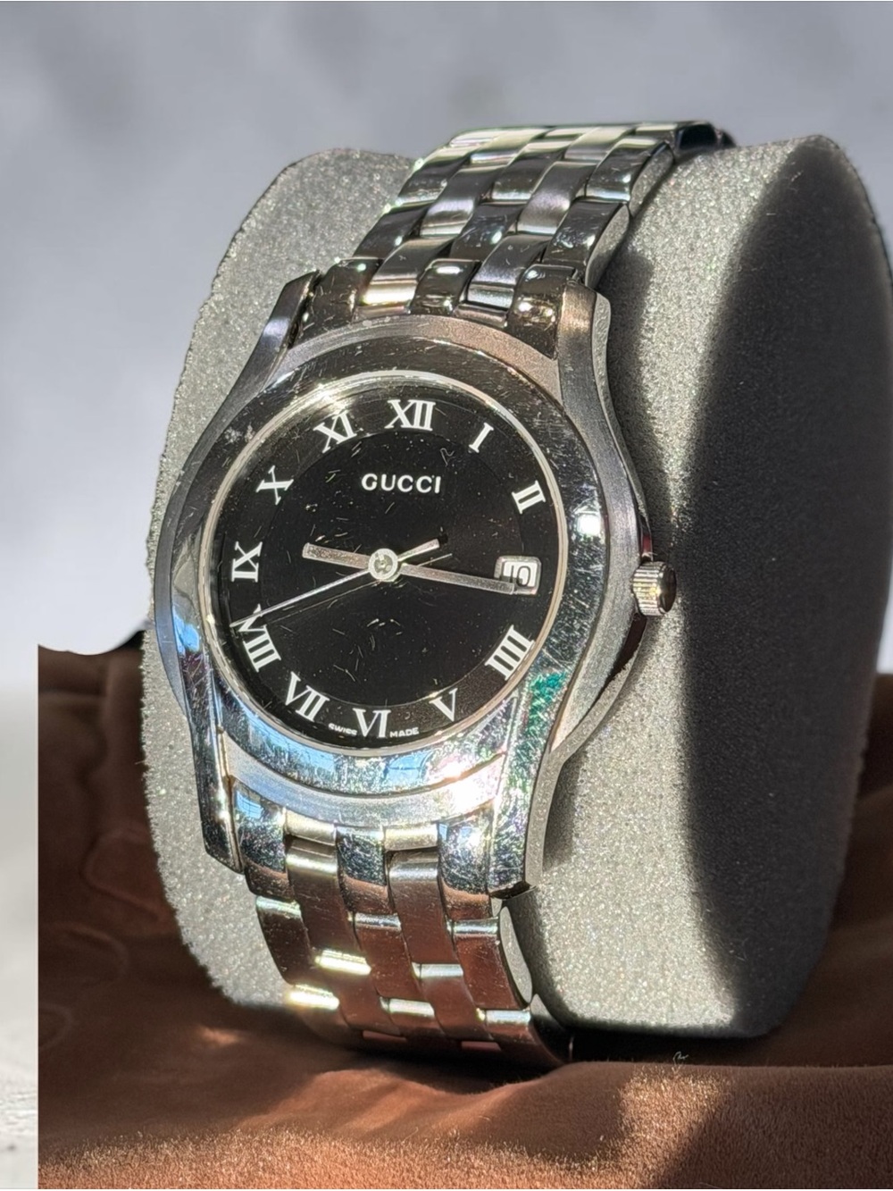 Gucci Silver Stainless Steel Watch with Black Dial